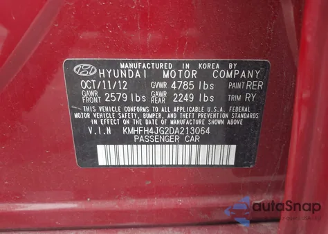 2013 Hyundai Azera из США, поврежденный, VIN KMHFH4JG2DA213064